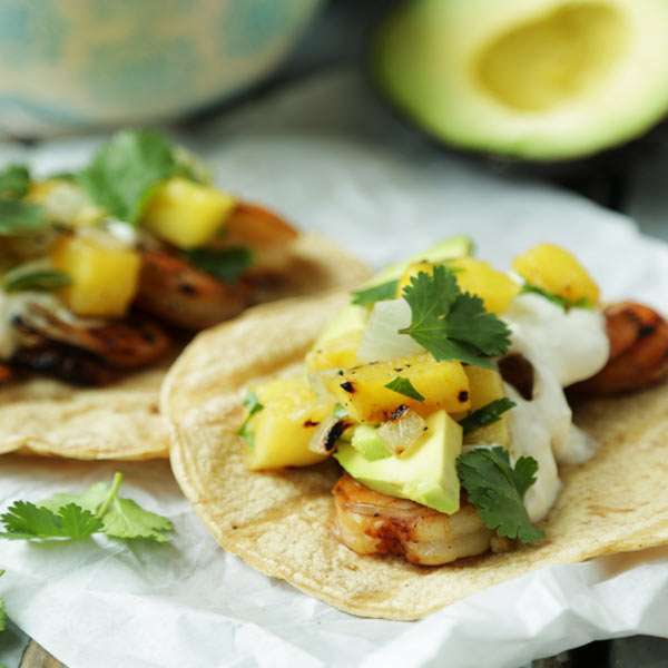 Teriyaki Shrimp Tacos with Grilled Pineapple Salsa