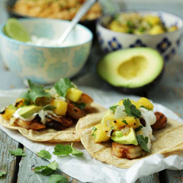 Download Teriyaki Shrimp Tacos with Grilled Pineapple Salsa Yellowimages Mockups